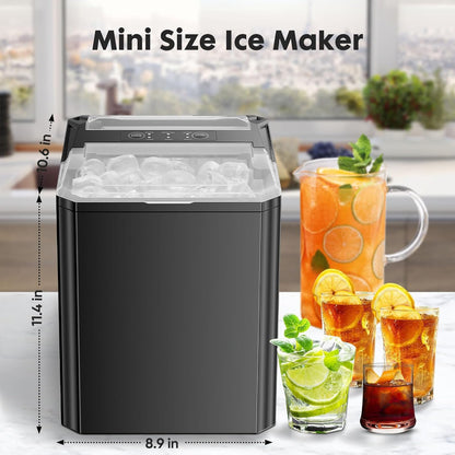 Sweetcrispy Countertop Ice Maker, Portable Ice Machine Self-Cleaning, 9 Cubes in 6 Mins, 26 lbs/24Hrs, 2 Sizes of Bullet Ice for Home Party Office,Elegant Black