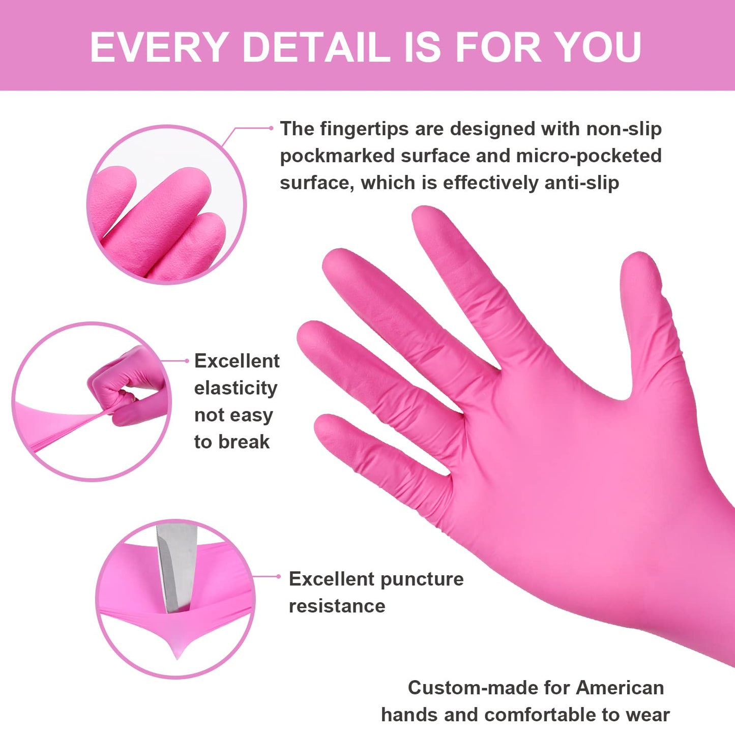 FINITEX Pink Nitrile Disposable Latex-Free Gloves - 3.5mil 100PCS/Box 9inch Long Powder-Free Guantes de Nitrilo Cleaning Medical Exam Food Cooking Glove (100, Medium)