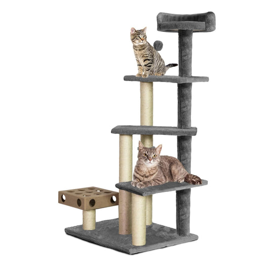 Furhaven 49.5" Tall Cat Tree for Indoor Cats, Ft. Sisal Scratching Posts, Plush Ball Toy, & Busy Box Toy - Tiger Tough Play Stairs Interactive Playground Tower - Gray, One Size