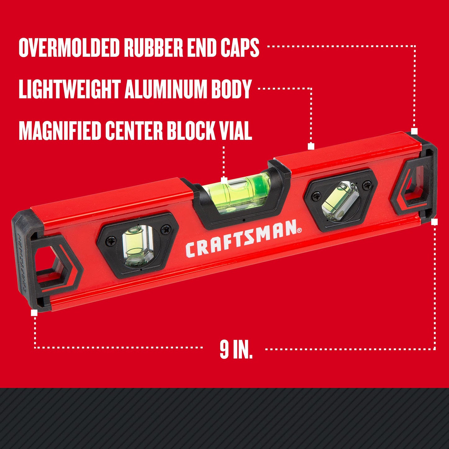 CRAFTSMAN Torpedo Level, 9 Inch, With Shock Absorbing End Caps (CMHT82390)