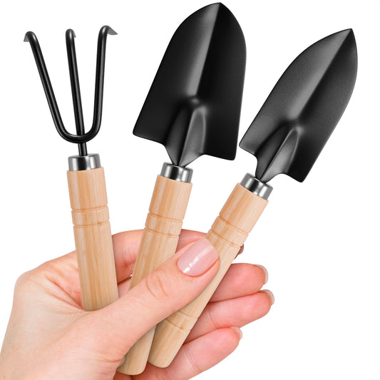 3 Pcs Small Garden Tools for Gardening – Planting Tools Set with Small Garden Shovel Hand, Ergonomic Hand Rake, Rustproof & Solid Wood Handle – Shovels for Digging & Indoor Plant Care