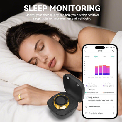 Smart Ring for Men Women with Black Charging Box, Bluetooth, Health Ring , IP68 Waterproof, Fitness Ring Tracks Heart Rate/Sleep/Steps/Sports Activities/Blood Oxygen,non-subscription app (Gold, 10)