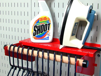 Wall Control Pegboard Paper Towel Holder and Dowel Rod Shelf Assembly for Wall Control Pegboard and Slotted Tool Board - Red