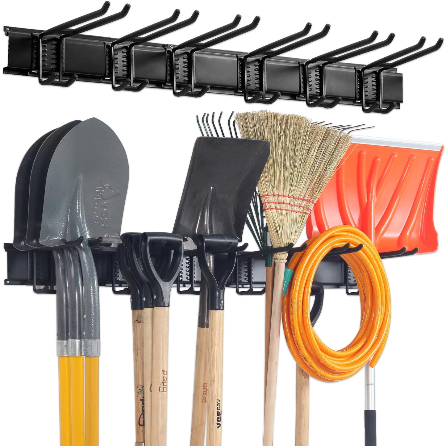 Aking Ace Wall Mount Tool Storage Rack, Heavy Duty Garage Storage Tool Organizer, Garden Tool Wall Hooks and Hangers, Hold Up to 350lbs Black