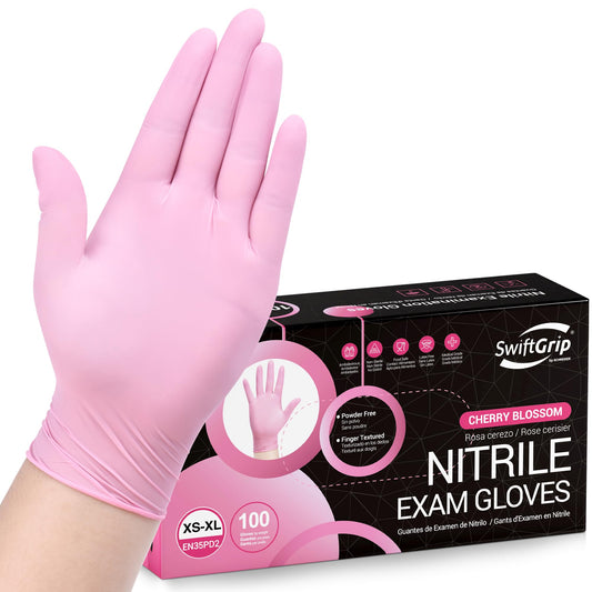 SwiftGrip Pink Nitrile Gloves, 3-mil, Industrial Gloves Disposable Latex Free, for Cleaning & Esthetician, Rubber Powder-Free, 100-ct Box (Medium) Medium (Pack of 100)