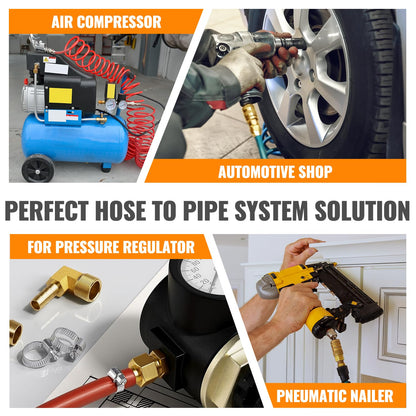 SUNGATOR 3/8'' NPT Brass Hose Barb Fittings, 3/8'' NPT Male Thread to 3/8 Inch Barbed Air Hose Fittings, 3/8 Inch Brass Air Line Repair Connectors for Compressor, Fuel, Oil (2-Pack)