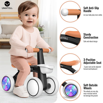 Umatoll Colorful Lighting Baby Balance Bike Toys for 1 Year Old Boys Gifts, Adjustable Seat Baby Walker, One Year Old Boy Birthday Gifts, 12-24 Months Toddler First Ride on Toys