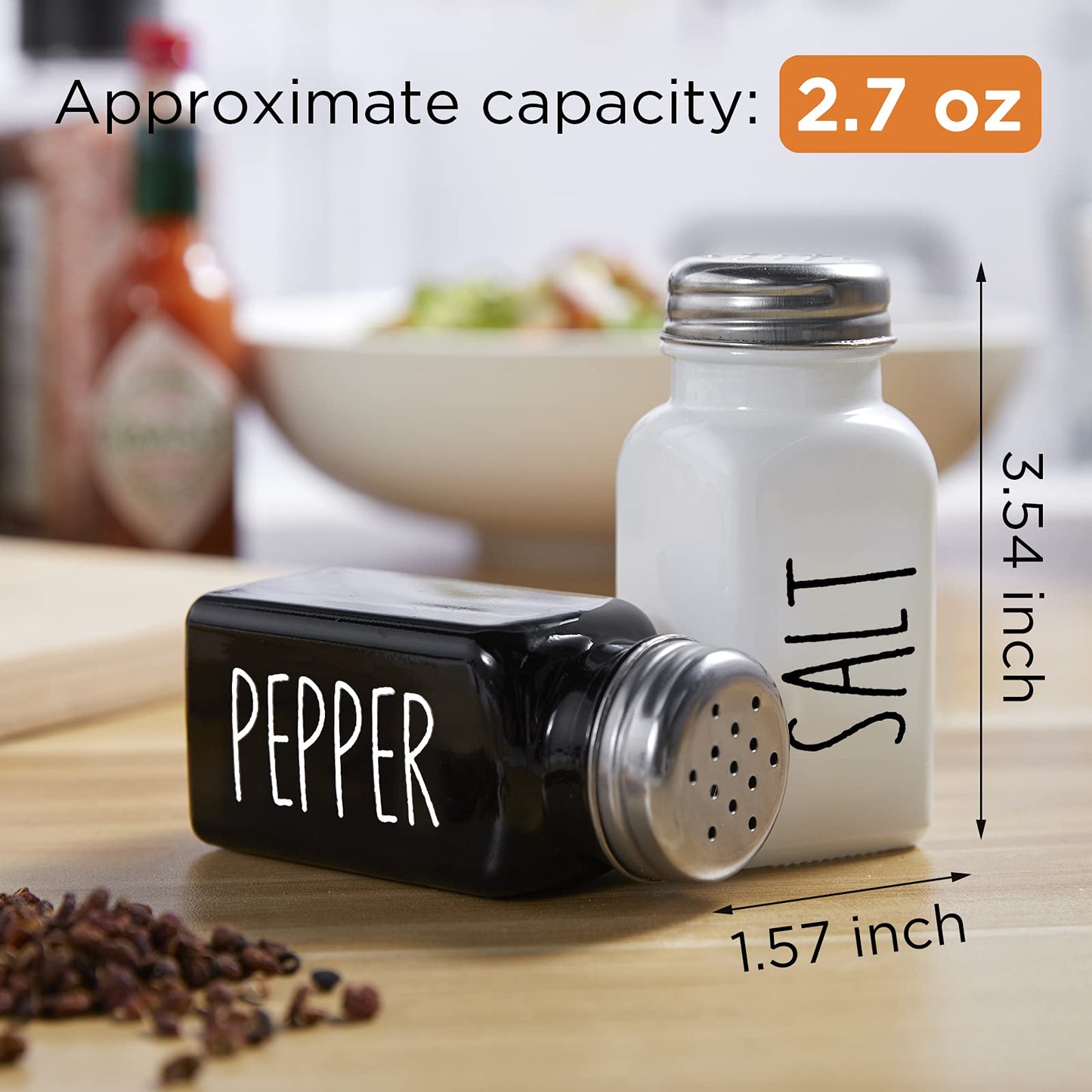 Salt and Pepper Shakers Set, Dopeca 2.7oz Glass Salt Shaker with Stainless Steel Lid, Black and White Modern Kitchen Decor and Accessories, Cute Salt and Pepper Set for Kitchen or Restaurant