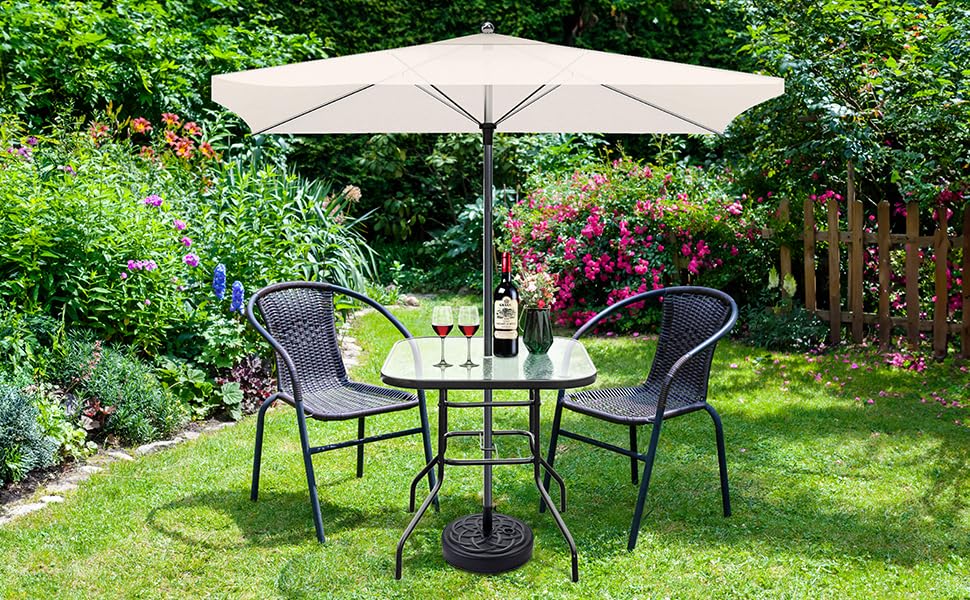 VINGLI Glass Patio Table with Umbrella Hole, 32" Square Outdoor Dining Table Steel Tempered Glass Patio Tables Outdoor Tables for Balcony Garden Deck