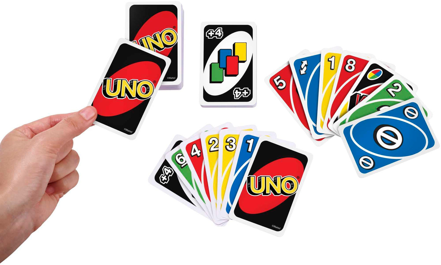UNO - Classic Colour & Number Matching Card Game - 112 Cards - Customizable & Erasable Wild - Special Action Cards Included - Gift for Kids 7+, W2087
