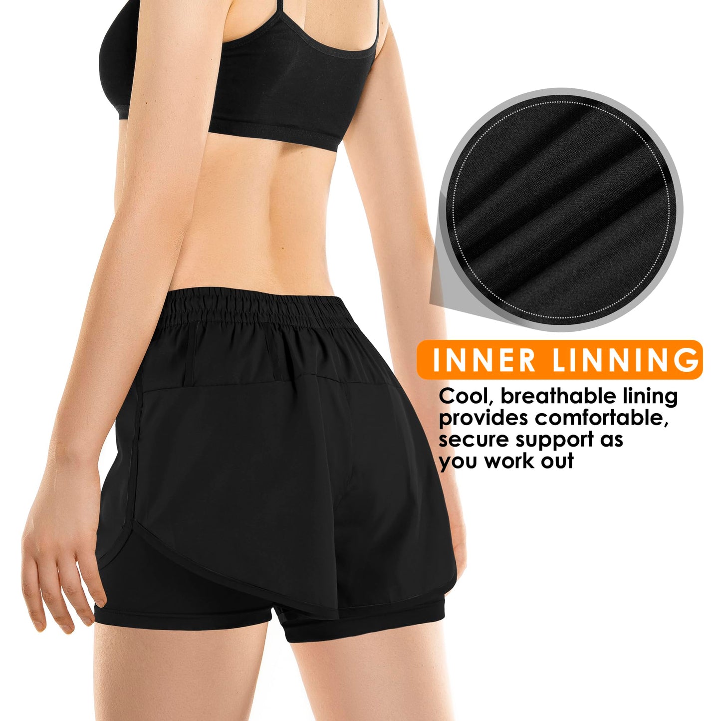 Yevrimow Women's 2 in 1 Running Shorts for Gym Yoga Workout Athletic Shorts High-Waisted Shorts with Liner Pockets Black