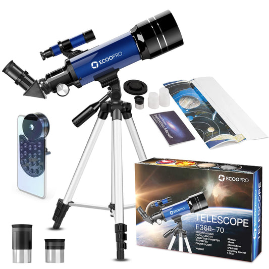 Telescope for Kids & Adults Beginners, 70mm Astronomy Refractor Telescope with Adjustable Tripod, Portable Telescope for Moon & Planet Viewing, Includes 2 Eyepieces & Finder Scope