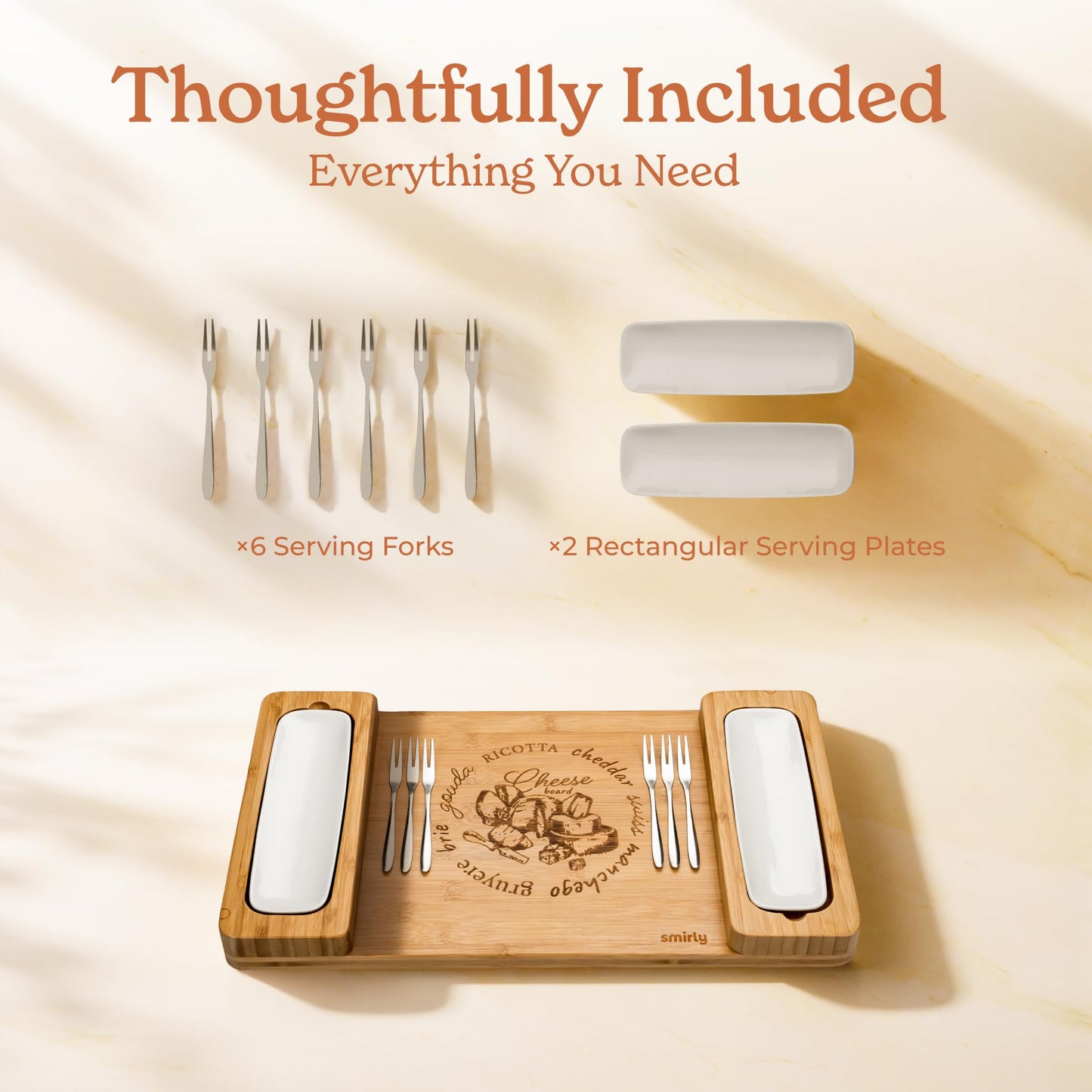 SMIRLY Charcuterie Boards Set - Large Bamboo Cheese Board set - House Warming Gifts New Home, Wedding Gift for Couple, Bridal Shower Gift, Birthday Gifts for Women