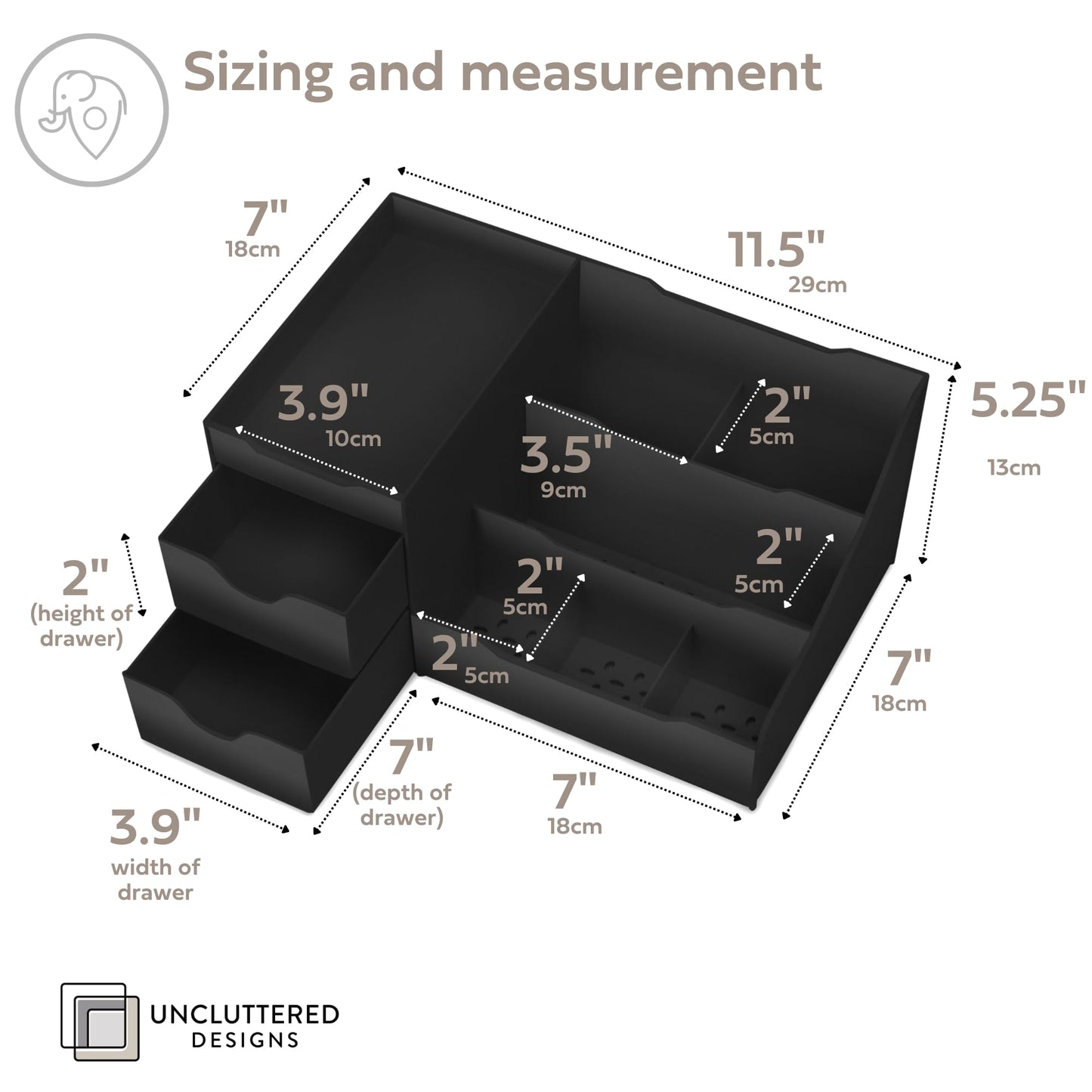 Uncluttered Designs Large Black Vanity Organizer - Countertop Mens Organizer With Drawers for Cologne, Deodorant, Beard, Shaving Lotion, Perfume & Skincare - Perfect for Bathroom & Bedroom Storage