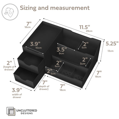 Uncluttered Designs Large Black Vanity Organizer - Countertop Mens Organizer With Drawers for Cologne, Deodorant, Beard, Shaving Lotion, Perfume & Skincare - Perfect for Bathroom & Bedroom Storage