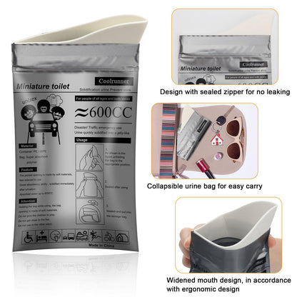 Coolrunner Disposable Urine Bags, Camping Pee Bags for Men Women, Disposable Urinals Vomit Bags for Travel Urinal Toilet Traffic Jam Emergency Portable Toilet for Kids, Patient (Grey-20p)