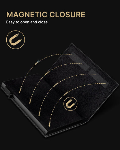 typecase Mens Wallet Card Holder: Pop Up Aluminum Case, Genuine Leather, Smart, RFID Blocking, Slim, Minimalist, Front Pocket - 9-14 Card Capacity | ID Window | Cash Slot (Carbon Fiber)