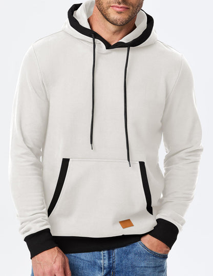 JMIERR Mens Hooded Sweatshirt Cotton Fashion Fleece Long Sleeve Drawstring Fall Shirts with Kangaroo Pocket Athletic Gym Essentials Hoodies, L, White