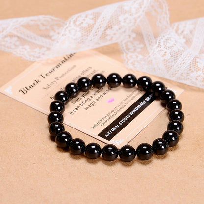 AD Beads Handmade Gemstone Stretch Elastic Bracelet Crystal Healing Reiki Nature's Beauty and Spiritual Essence Unisex (4mm, Black Tourmaline (Best protection))