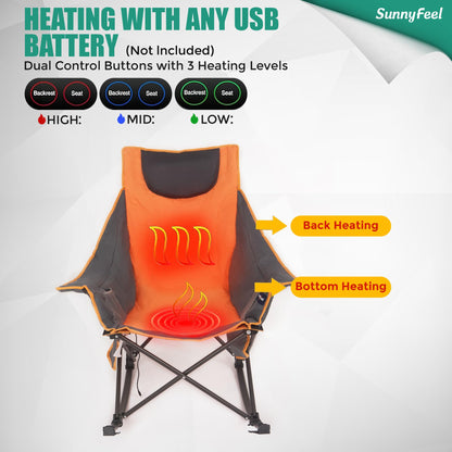 SUNNYFEEL Oversized Heated Camping Chair, Folding Rocking Camping Chairs with Luxury Padded Recliner,Carry Bag, 300 LBS Heavy Duty for Lawn/Outdoor/Picnic/Patio, Portable Rocker Camp Chair