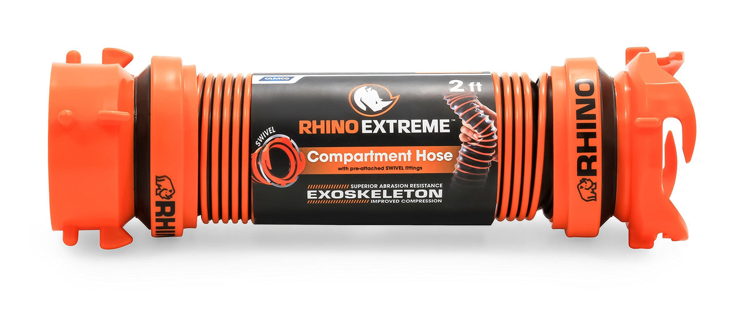 Camco RhinoEXTREME 2' RV Sewer Compartment Hose - Flexible Design for Tight Spaces - Compact to Store - Crush Resistant (39855)