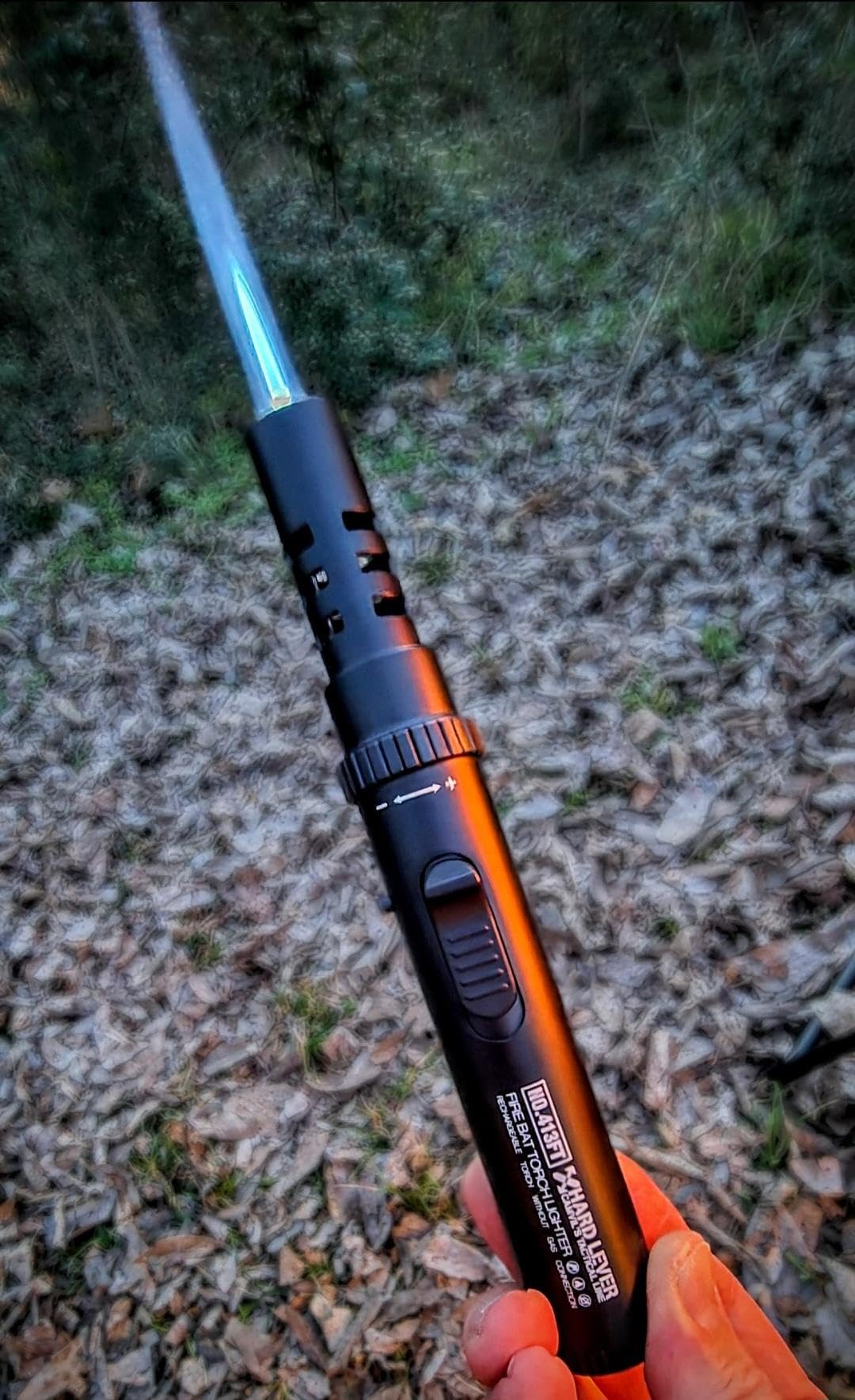 Camping Torch Lighter, Windproof Butane Torch Lighter with Fuel Indicator&Safety Lock, Refillable Butane Lighter with Adjustable Jet Flame for Outdoor Adventure Hiking Candles BBQ Campfires (Black)