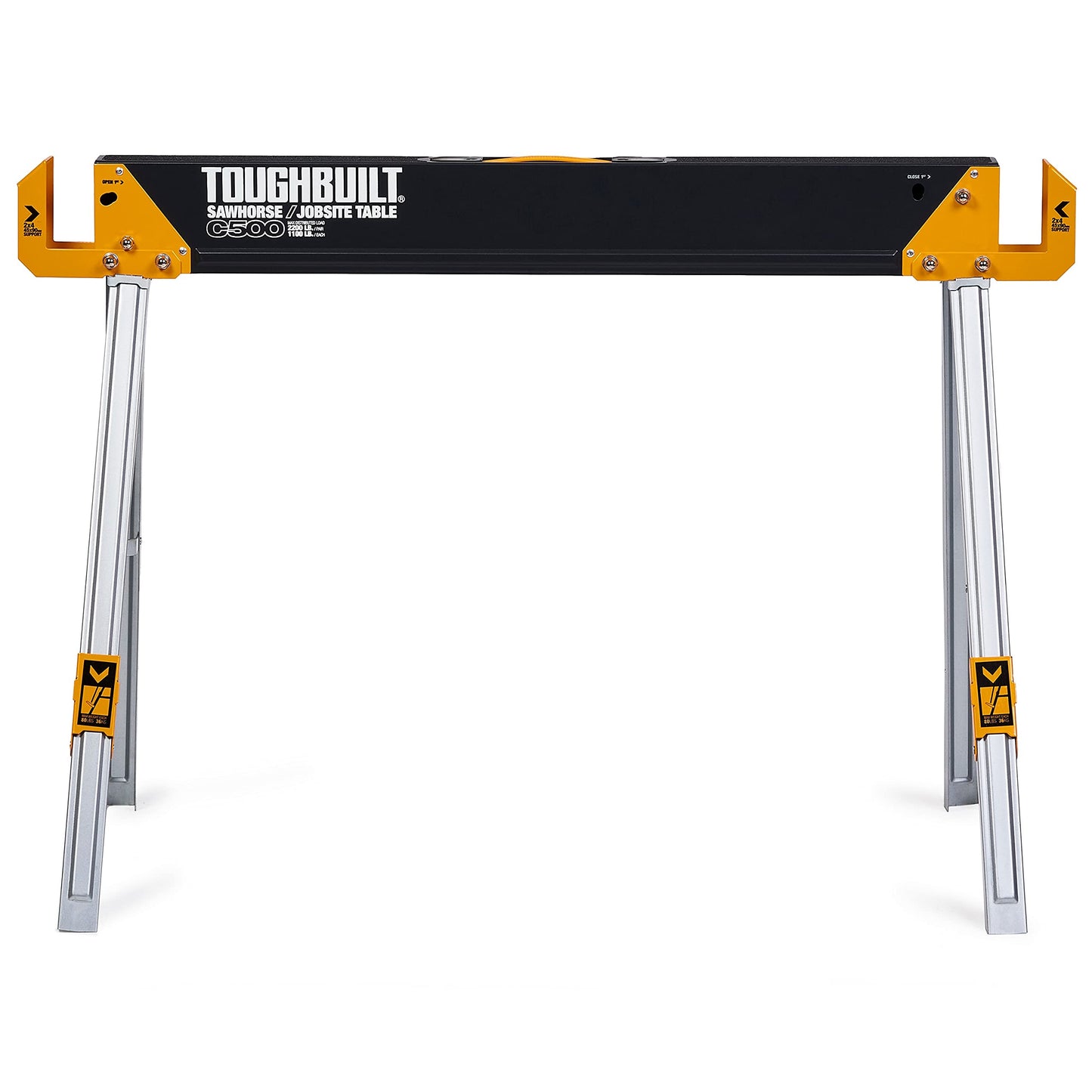 ToughBuilt - Sawhorse with 2x4 Support Arms 1100 LB Capacity - Heavy Duty Construction with Fast Open Legs and Easy Grip Handle - (TB-C500)