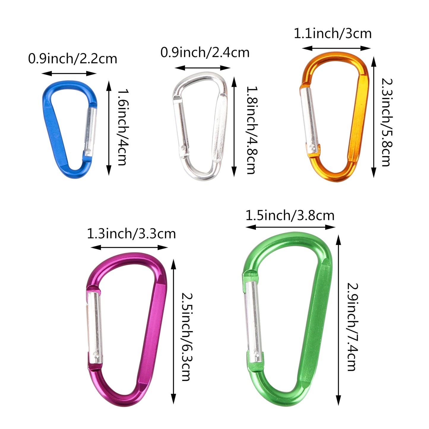 SWATOM Aluminum D-Shape Carabiner Clip 1.8/2.2/2.6/3 Inches Spring Snap Hook Keyring Carabiners for Camping Traveling Hiking Keychains Outdoor Accessories (10P/20P) (1.8 inch 10P)