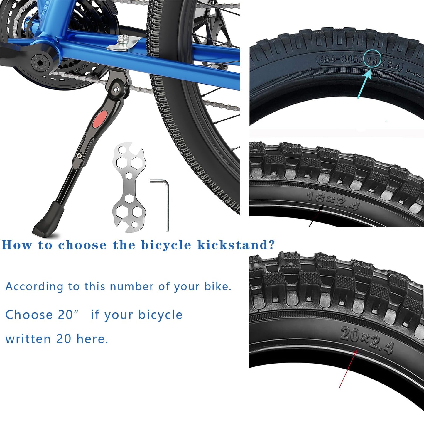 VECKUSON Kickstand for Kids Bike, Bicycle Kickstands Center Mount for 16 18 20 Inch Bicycles Adjustable Aluminum Alloy Kickstands for 16 18 20 inch Mountain Bike,Height for 20-26cm