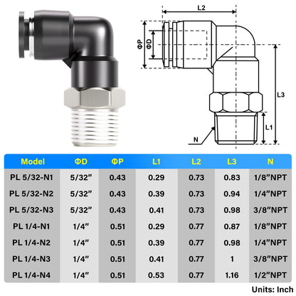 TAILONZ PNEUMATIC Male Elbow 1/4 Inch Tube OD x 1/8 Inch NPT Thread 90 Push to Connect Fittings PL-1/4-N1 (Pack of 10)