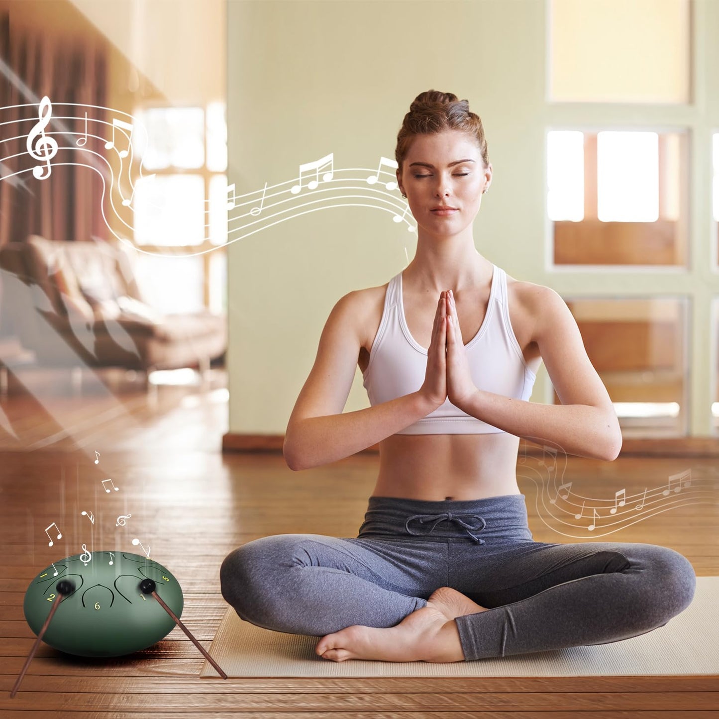 Rain Drum for Outside Garden, 6 Inches 8 Notes Steel Tongue Chakra Drums, Waterproof Meditation Rain Chime, Musical Instruments for Adult Gift with Bag, Music Book, Drum Mallets (Green)