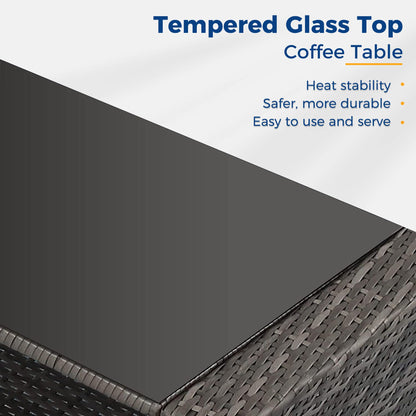 Wisteria Lane 4 Piece Outdoor Patio Furniture Sets, Wicker Conversation Set for Porch Deck, Grey Rattan Sofa Chair with Cushion （Dark Grey