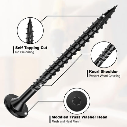 FMhotu 2-7/8 Inch Heavy-Duty Outdoor Wood Screws Assortment Fastener Kit, 50Pcs Star Drive Deck Screws, Rust Resistant Timber Screws for Timber/Log/Landscaping Wood (#14 x 2-7/8" Black)
