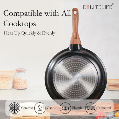 ESLITE LIFE Nonstick Ceramic Frying Pan Skillet, Non-Toxic Egg Omelette Kitchen Cooking Pans Compatible with All Stovetops (Gas, Electric & Induction), PTFE & PFOA Free (Black, 8'')