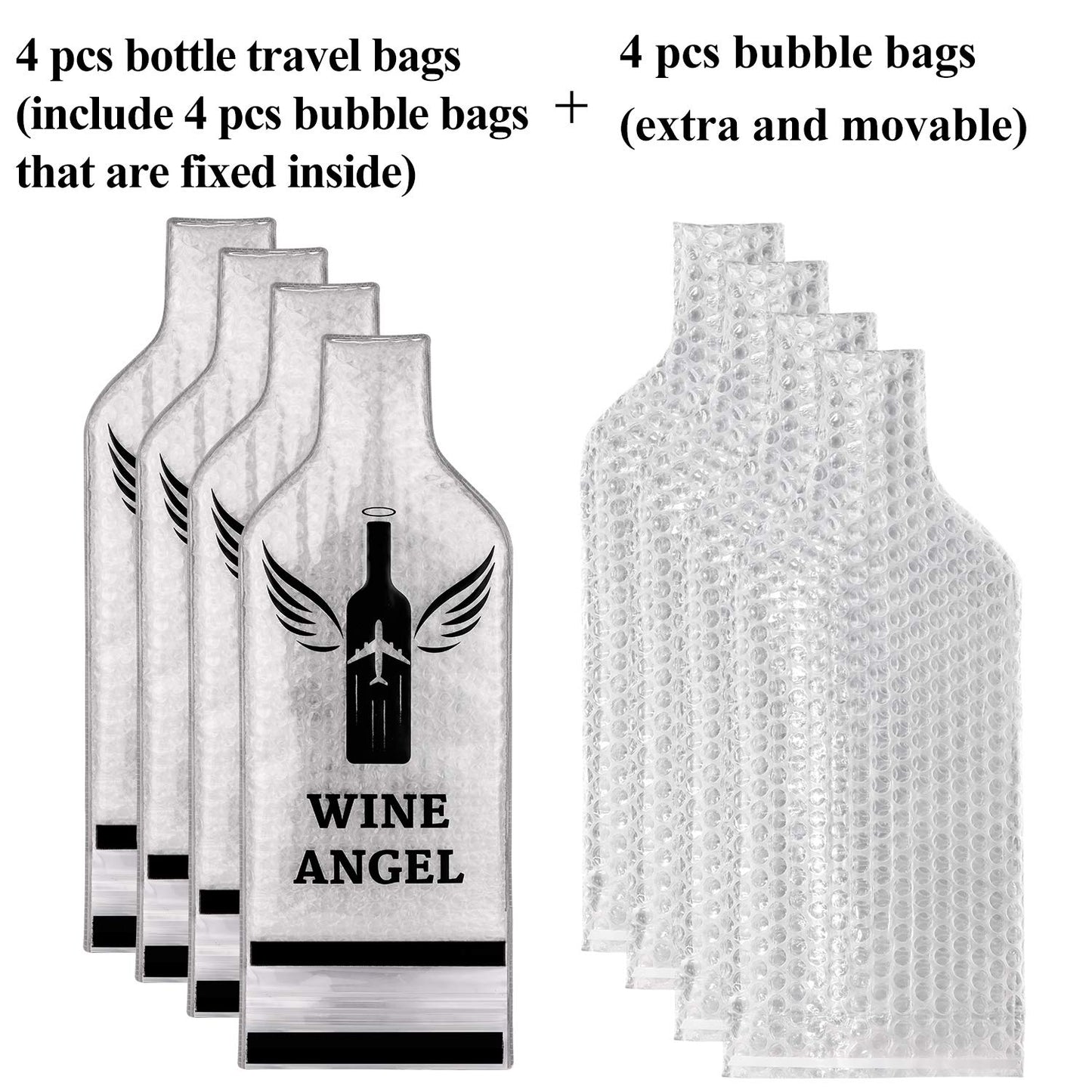 [UPGRADED PROTECTION] 4 Set (8 pcs) Reusable Wine Bags for Travel, Wine Travel Protector, Bottle Travel Sleeve Case For Airplane, Car, Cruise, TRIPLE Protection Luggage Leak-Proof Safety Impact Resist