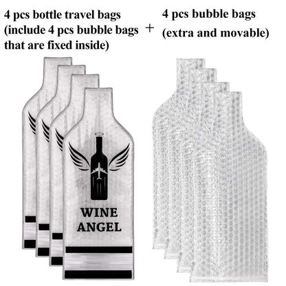 [UPGRADED PROTECTION] 4 Set (8 pcs) Reusable Wine Bags for Travel, Wine Travel Protector, Bottle Travel Sleeve Case For Airplane, Car, Cruise, TRIPLE Protection Luggage Leak-Proof Safety Impact Resist