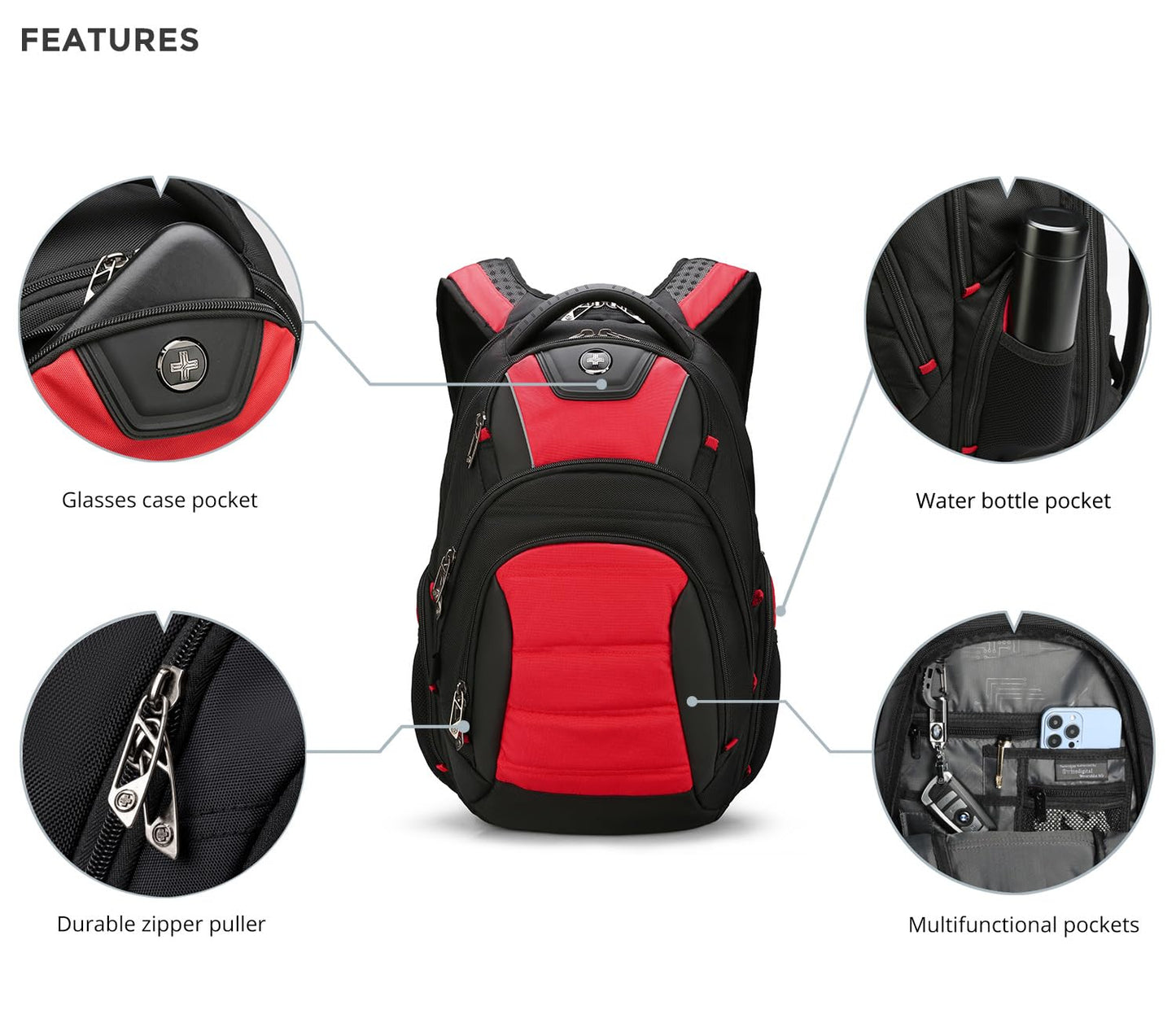 Swissdigital Design Men's Laptop Backpack for College and Business Travel with Integrated USB Charging Port and RFID Protection Fits 15.6" Laptops | J14-41