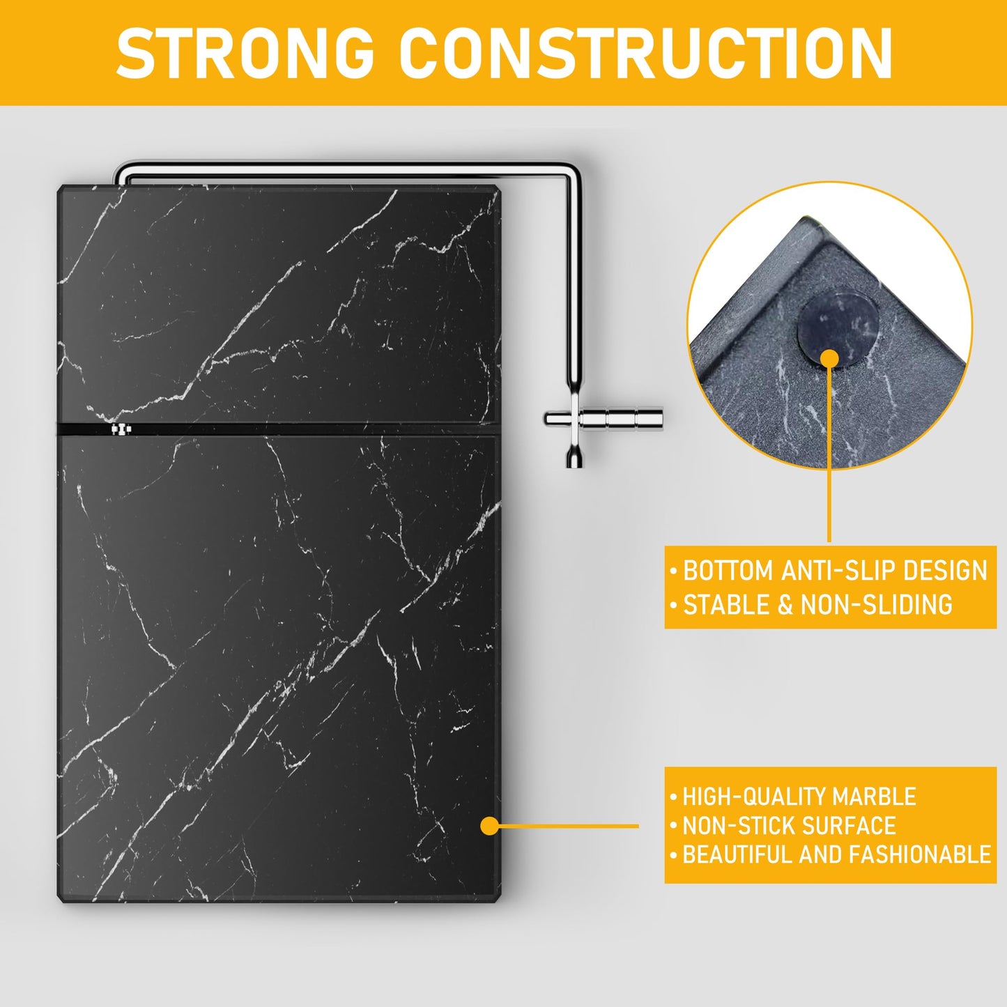 TOPULORS Cheese Slicer - Cheese Cutter with 5 Replacement Upgrade Thick Cutting Wires - Heavy Duty 5" x 8" Marble Board Cheese Slicer for Block Cheeses - Kitchen Gadget Cheese Tool - Black