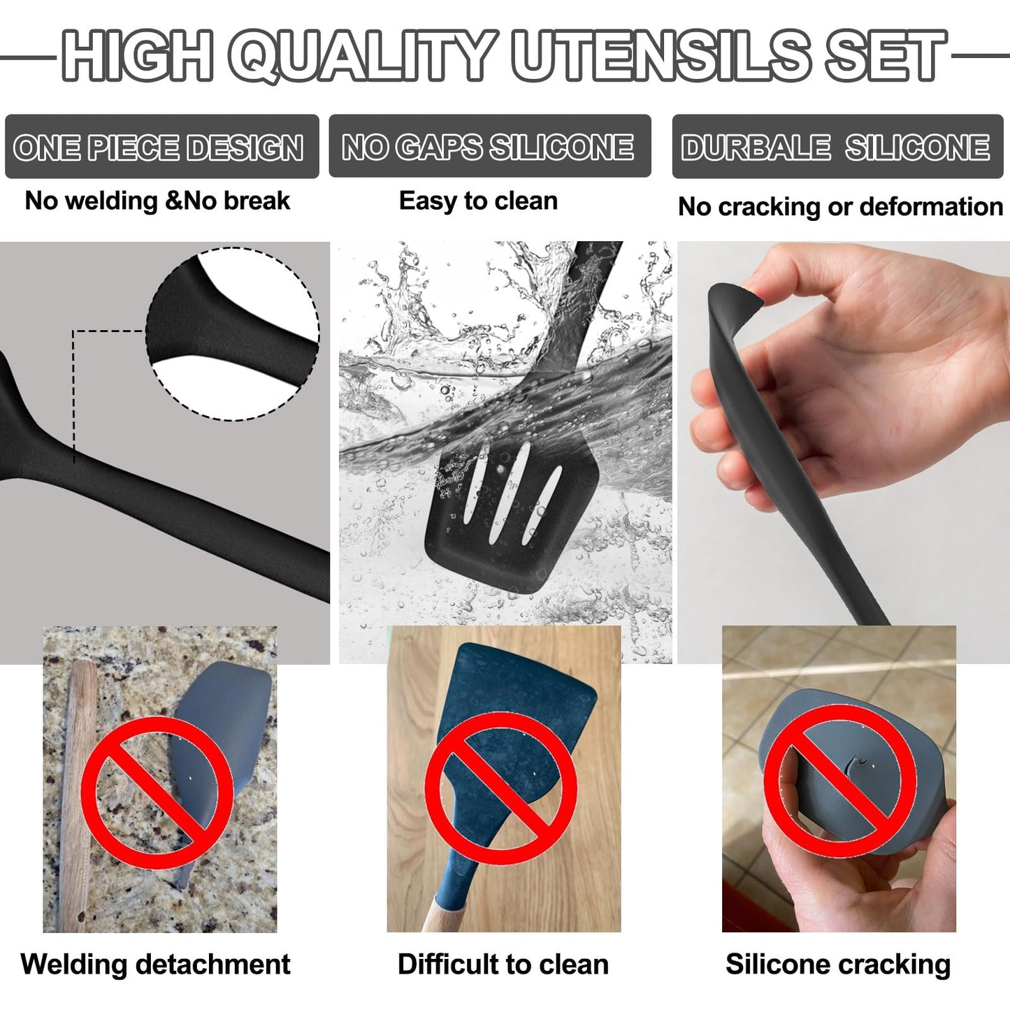 Silicone Kitchen Utensils Set, Umite Chef 22Pcs Cooking Utensils Spatula Set, Heat Resistant Non-Stick Silicone, Dishwasher Safe Cooking Gadgets Tools Set(Black)