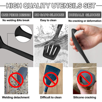 Silicone Kitchen Utensils Set, Umite Chef 22Pcs Cooking Utensils Spatula Set, Heat Resistant Non-Stick Silicone, Dishwasher Safe Cooking Gadgets Tools Set(Black)