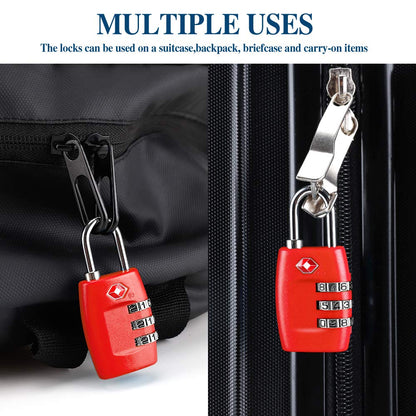 TSA Luggage Locks (4Pack) - 3 Digit Combination Padlocks - Approved Travel Lock for Suitcases & Baggage (Red)
