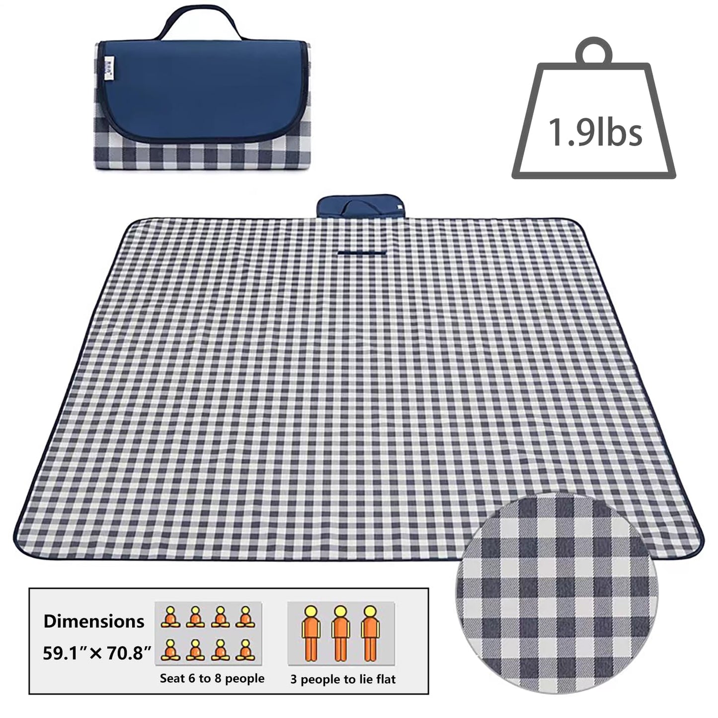 Wind Tour Family Outdoor Waterproof Durable Picnic Blankets with Carry Strap Foldable Sandproof Picnic Floor Mat for Kids Playground Camping Hiking Grass Travelling (1, Grey Grid)