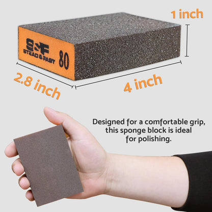 Sanding Sponge, 60 80 120 220 Coarse Medium Fine Grit Sanding Block, Sander Sponges for Drywall Metal, Sandpaper Sponge Sanding Blocks for Wood 4 Pcs by S&F STEAD & FAST