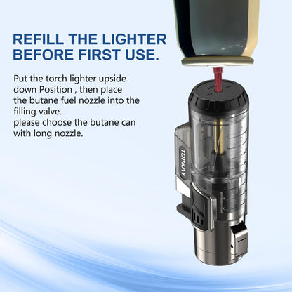 Cigar Lighter Triple Jet Flame Butane Torch Lighters Windproof Butane Refillable Gas Torch Lighters with a Gift Box, 2 Pack (Without Gas)