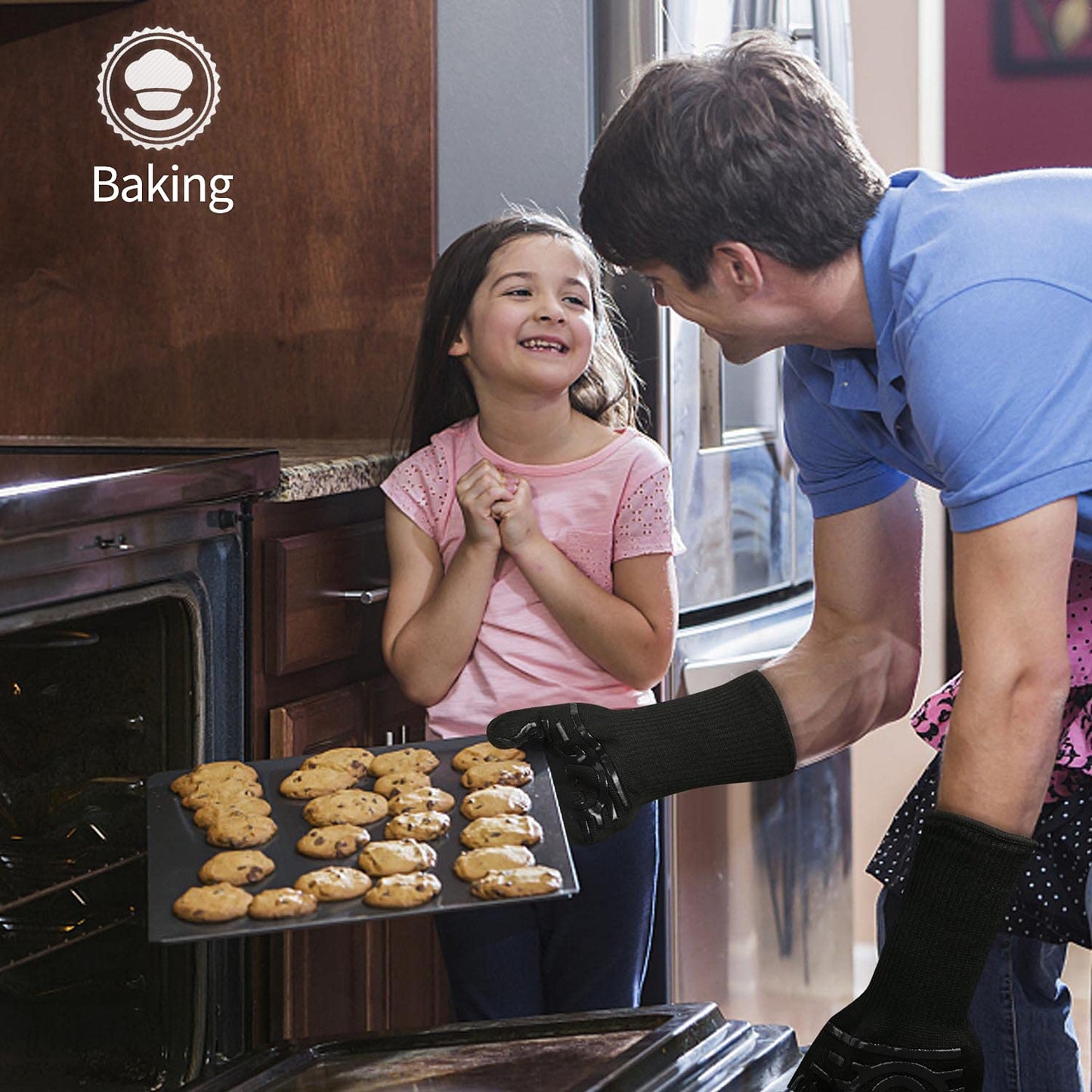 UTOI BBQ Grill Gloves, 1472F Heat Resistant Barbecue Oven Mitts, Silicone Non-Slip Cooking Gloves for Kitchen, Grilling and Baking, EN407 Certified, 13 inch Long, Black, XL Size, 1 Pair