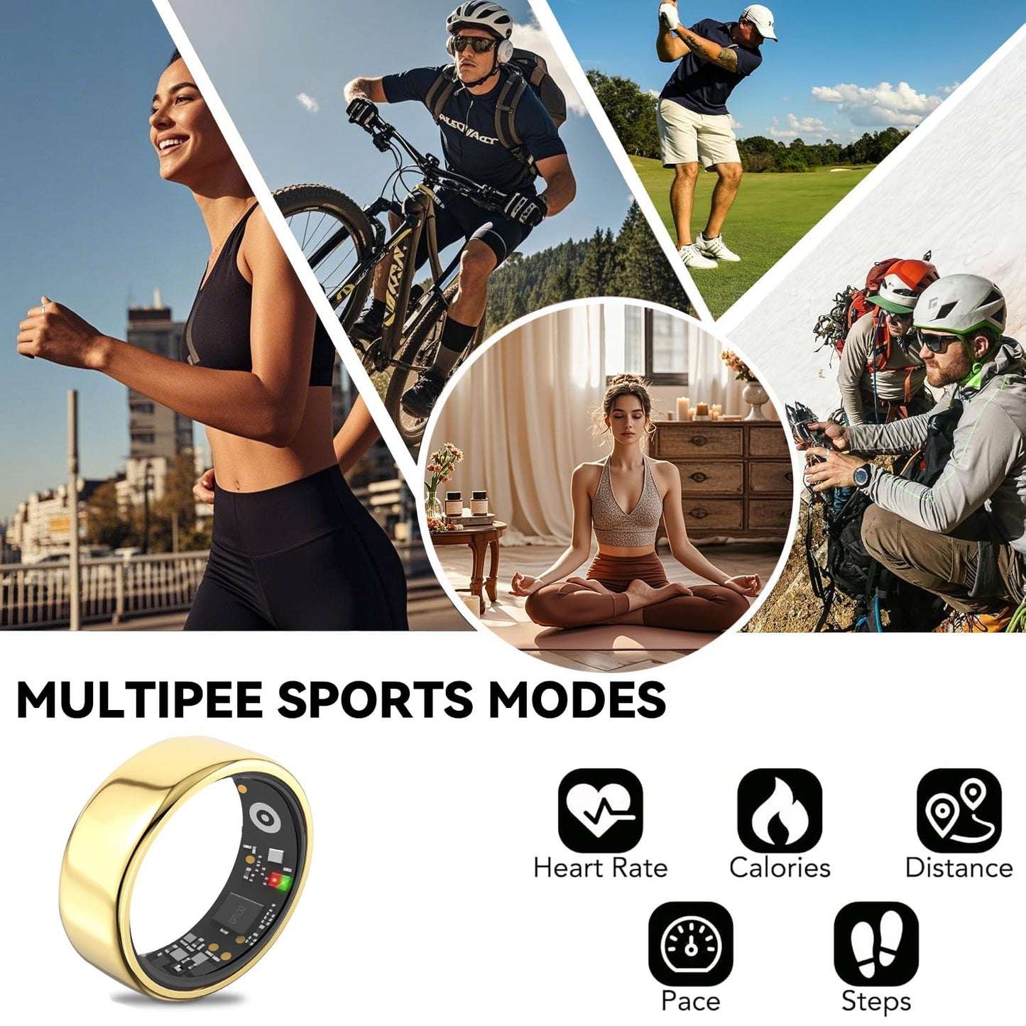 Smart Ring for Men Women with Black Charging Box, Bluetooth, Health Ring , IP68 Waterproof, Fitness Ring Tracks Heart Rate/Sleep/Steps/Sports Activities/Blood Oxygen,non-subscription app (Gold, 10)