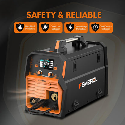 FEMEROL 200A MIG Welder,4 in 1 Gas MIG/Gasless Flux Core/Stick/Lift TIG Multi-process Welding Machine Large LED Display 110V/220V Multi Welder