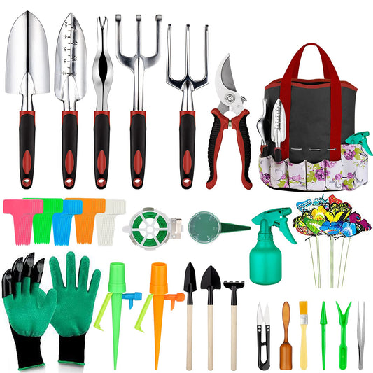 Tudoccy Garden Tools Set 83 Piece, Succulent Tools Set Included, Heavy Duty Aluminum Gardening Tools for Gardening, Non-Slip Ergonomic Handle, Durable Storage Tote Bag, Gifts for Men Women