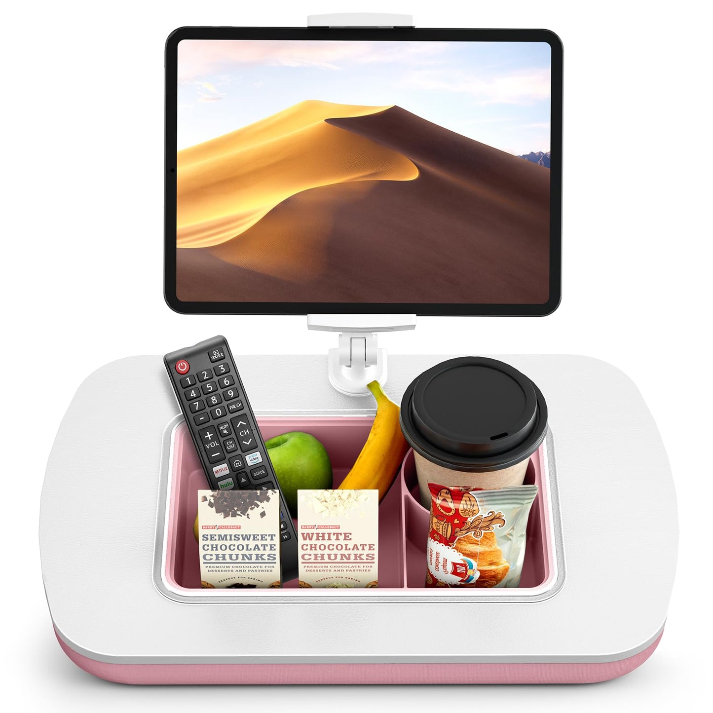 ERGONOV Lap Beanbag Tablet Pillow Stand with Snack Bowl and 360° Rotating Arm, Adjustable iPad Holder for Bed, Couch, and Recliner, Compatible with 4.7"-13" Kindle, iPad, Tablet, Phone,Pink