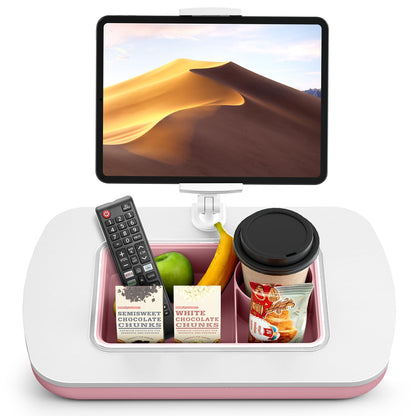 ERGONOV Lap Beanbag Tablet Pillow Stand with Snack Bowl and 360° Rotating Arm, Adjustable iPad Holder for Bed, Couch, and Recliner, Compatible with 4.7"-13" Kindle, iPad, Tablet, Phone,Pink